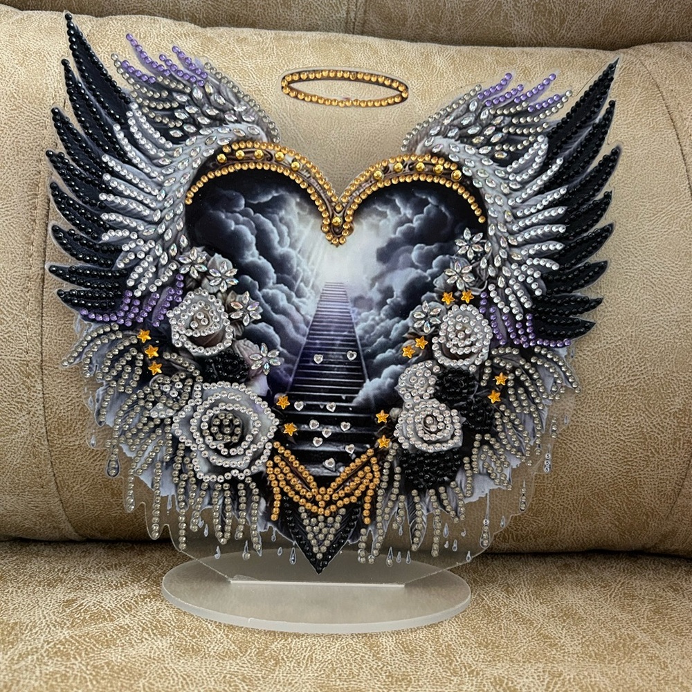 Angel Wing Heart Decor with Rhinestones To Heaven